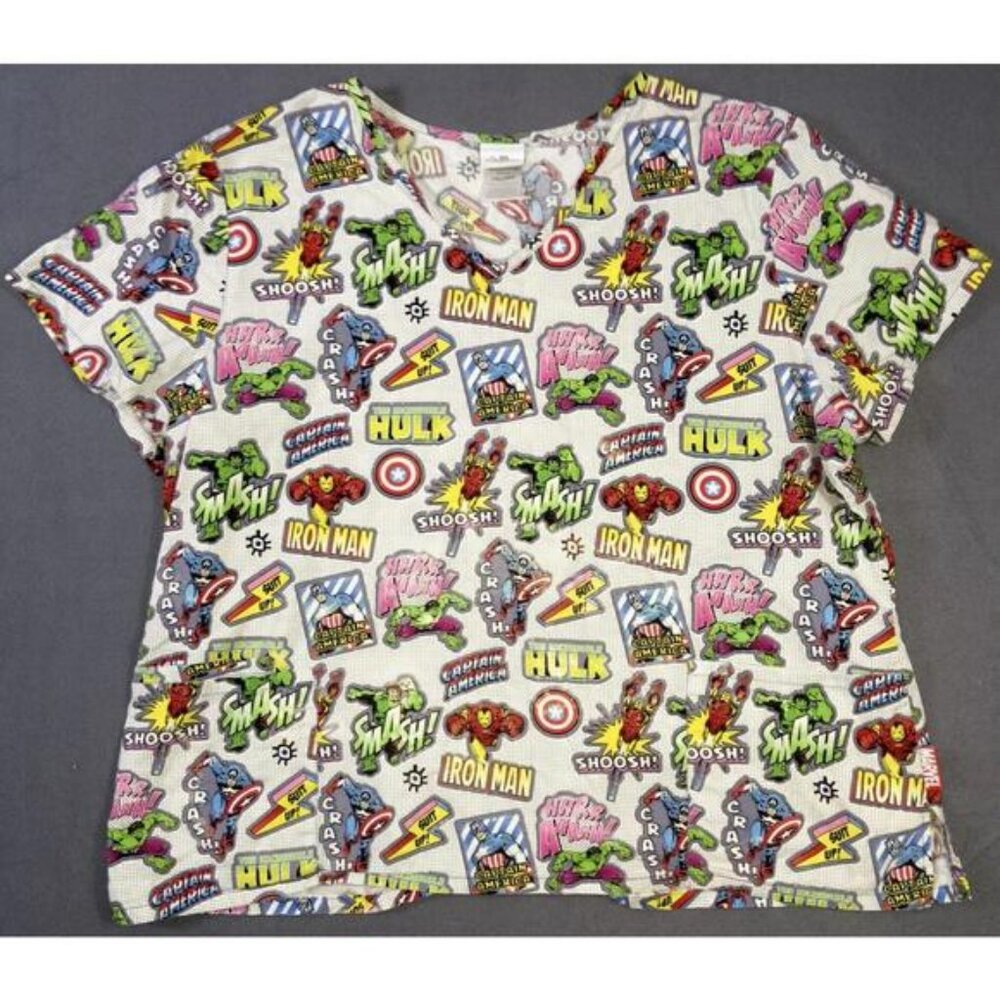 Marvel Advengers Womens Scub Top sz  XXL 2XL XXLarge V-neck 100% Cotton Workwear